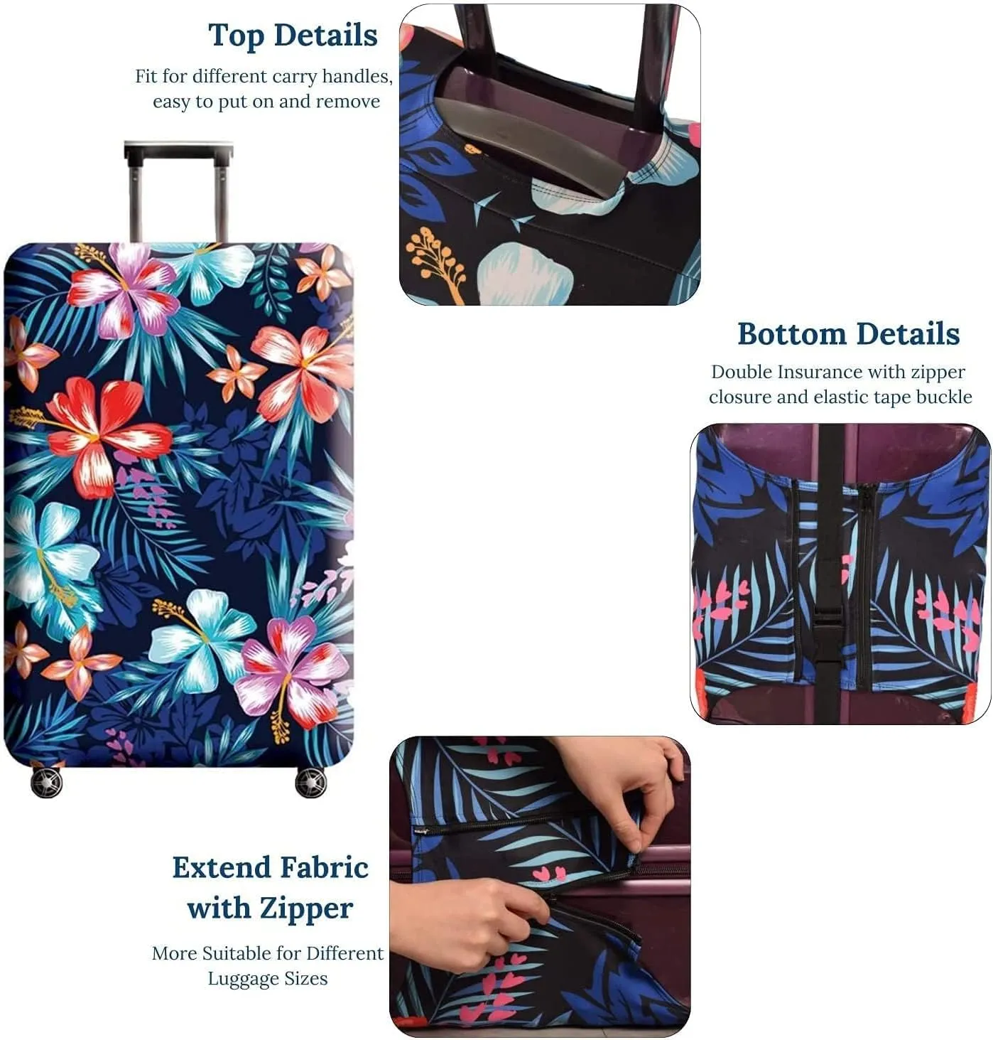 Suitcase Cover, Carry on Luggage Cover Protector - Travel Elastic Spandex Luggage Covers Fits 22 to 24 Inch Flower