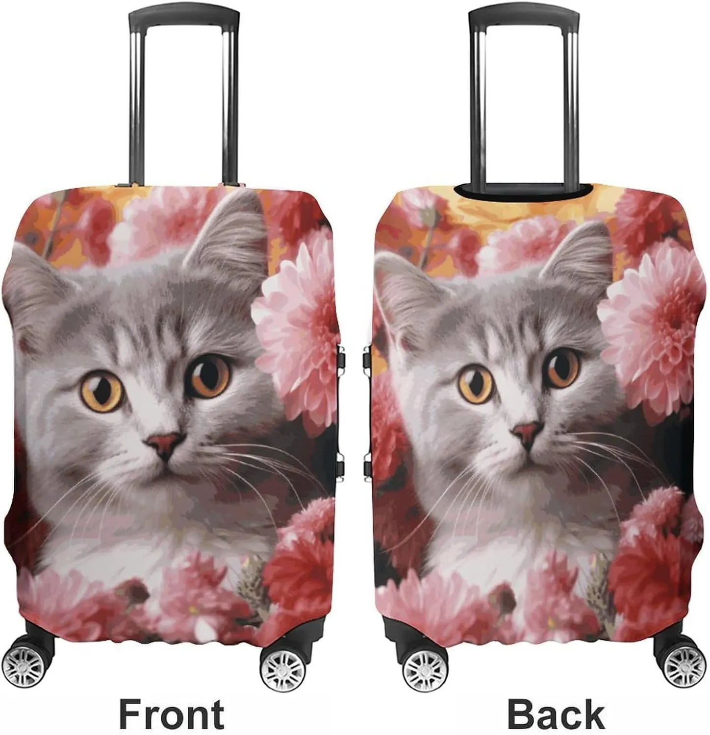 Suitcase Covers for Luggage Cat in Flowers Fashion Luggage Cover Washable Protector Waterproof Suitcase Cover Anti-scratch Travel Suitcases Covers Case for 19-32 Inch Luggages XL