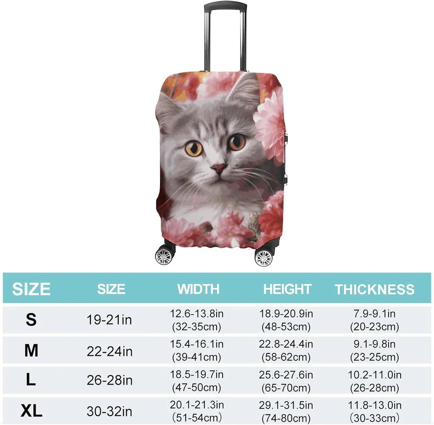 Suitcase Covers for Luggage Cat in Flowers Fashion Luggage Cover Washable Protector Waterproof Suitcase Cover Anti-scratch Travel Suitcases Covers Case for 19-32 Inch Luggages XL