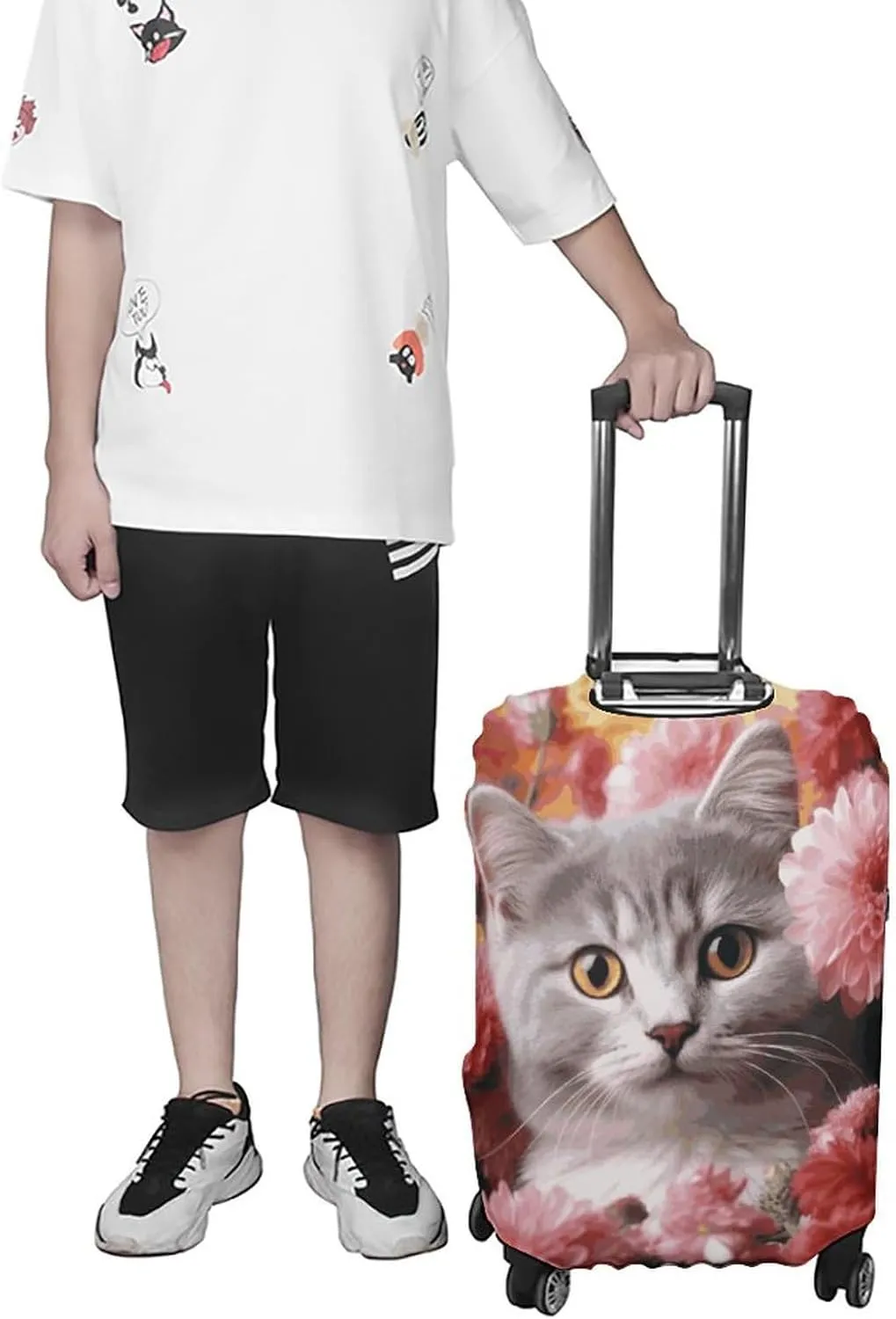 Suitcase Covers for Luggage Cat in Flowers Fashion Luggage Cover Washable Protector Waterproof Suitcase Cover Anti-scratch Travel Suitcases Covers Case for 19-32 Inch Luggages XL