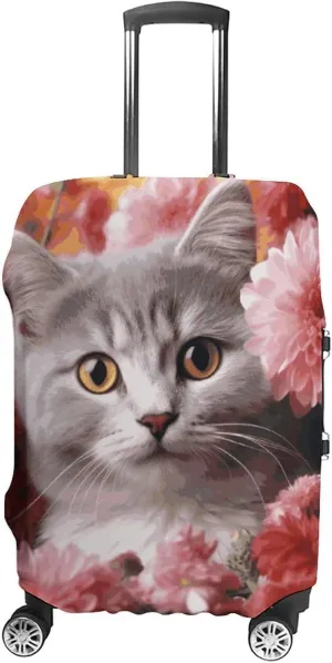Suitcase Covers for Luggage Cat in Flowers Fashion Luggage Cover Washable Protector Waterproof Suitcase Cover Anti-scratch Travel Suitcases Covers Case for 19-32 Inch Luggages XL