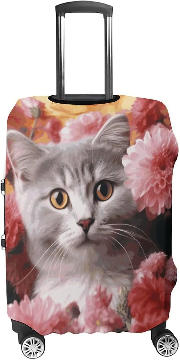 Suitcase Covers for Luggage Cat in Flowers Fashion Luggage Cover Washable Protector Waterproof Suitcase Cover Anti-scratch Travel Suitcases Covers Case for 19-32 Inch Luggages XL