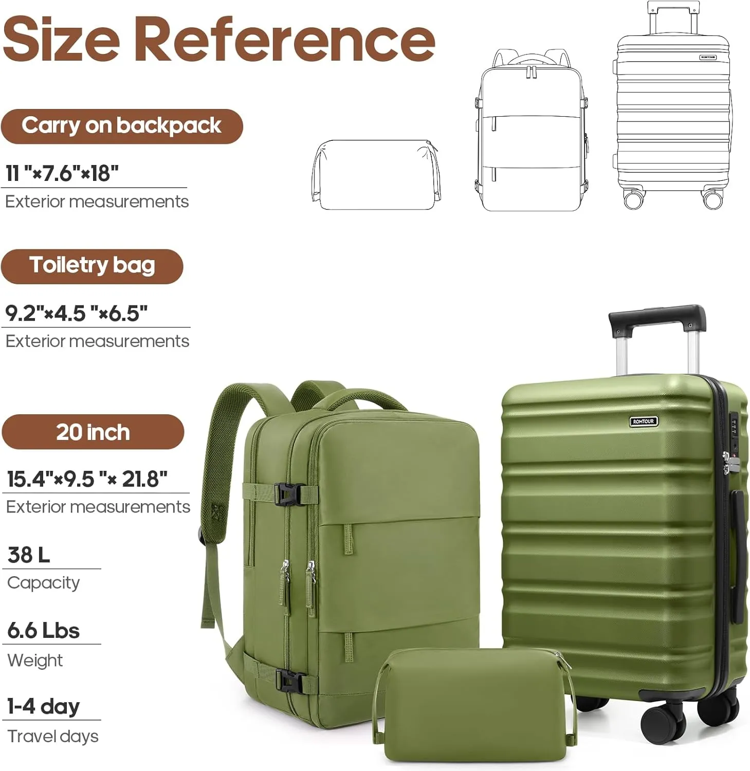 Suitcase Set 3 Piece, 20 IN Carry On Luggage with PC Hard Shell, TSA Lock Spinner Wheels Extension Handle Suitcase Set, Luggage Set With Fully Lined Interior
