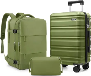 Suitcase Set 3 Piece, 20 IN Carry On Luggage with PC Hard Shell, TSA Lock Spinner Wheels Extension Handle Suitcase Set, Luggage Set With Fully Lined Interior