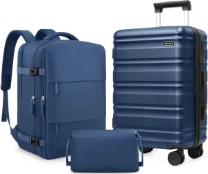 Suitcase Set 3 Piece, 20 IN Carry On Luggage with PC Hard Shell, TSA Lock Spinner Wheels Extension Handle Suitcase Set