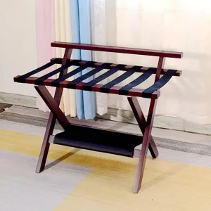 Suitcase Stand for Guest Room - Luggage Rack, Solid Wood Travel Bag Organizer, Hotel/Bedroom/Guest Room, Double Layer Luggage Rack with Backrest, Home Hotel Foldable Suitcase Rack ( Color : Red , Size
