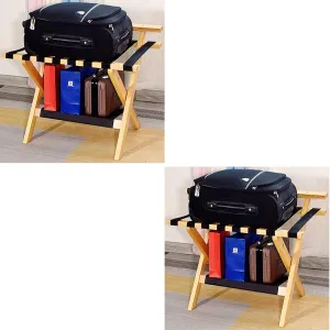 Suitcase Stand for Guest Room - Luggage Rack, Solid Wood Travel Bag Organizer, Hotel/Bedroom/Guest Room, Double Layer Luggage Rack with Backrest, Home Hotel Foldable Suitcase Rack