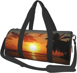 Sunset Ocean Scenery Picture Travel Duffle Bag Carry On Weekender Overnight Bag Sport Gym Bag for Women Men Foldable Travel Duffle Round Duffle Bag for Travel Sports Gym