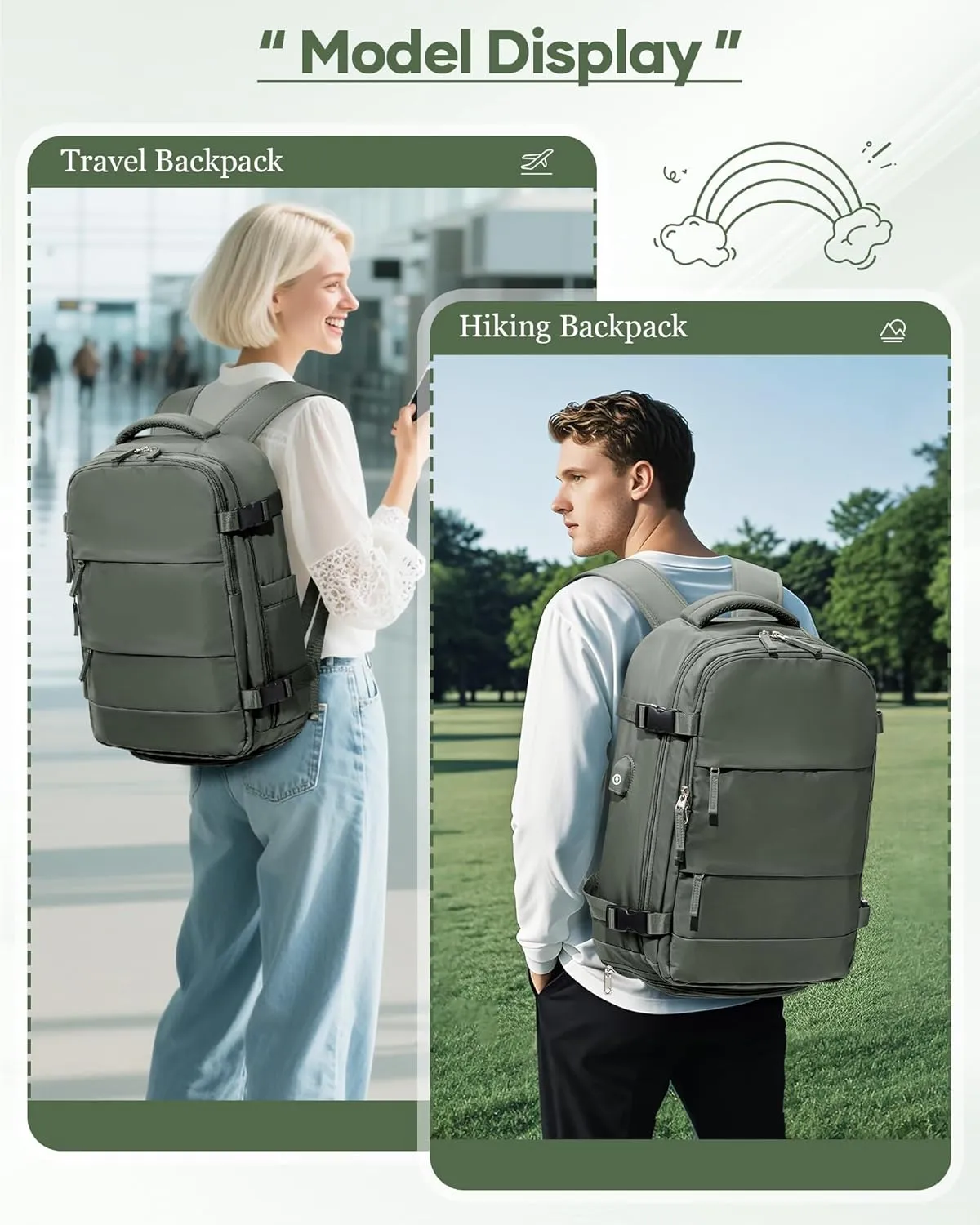 suwasp Vacuum Backpack Travel with Electric Vacpack Pump, Vacuum Compression Bags Travel Backpack for Women Men, Flight Approved Waterproof Carry on Backpacks Laptop Work Weekender Daypack, Green