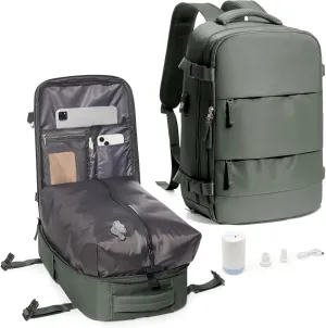 suwasp Vacuum Backpack Travel with Electric Vacpack Pump, Vacuum Compression Bags Travel Backpack for Women Men, Flight Approved Waterproof Carry on Backpacks Laptop Work Weekender Daypack, Green