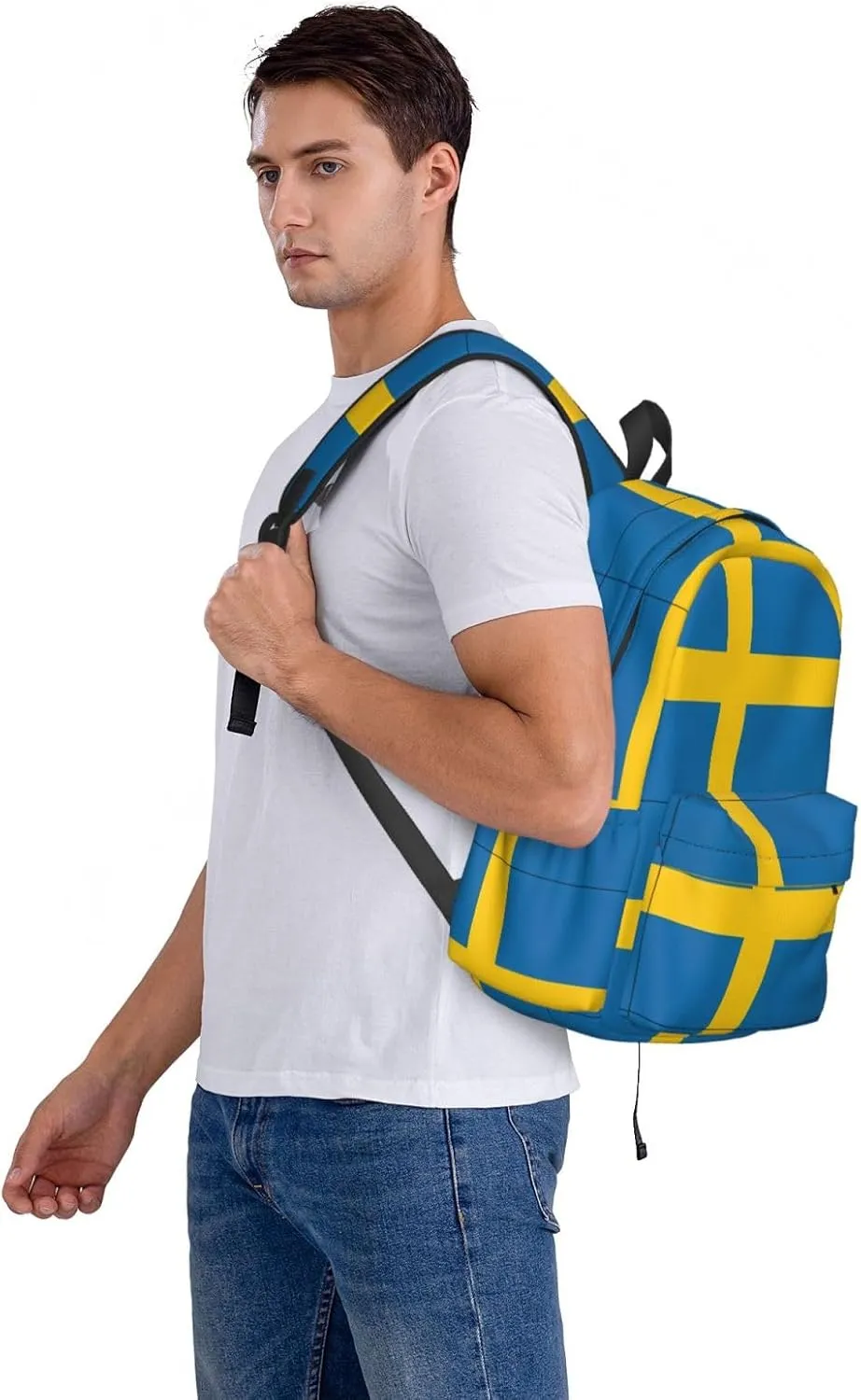 Swedish Sweden Flag Casual Backpack Large Capacity Travel Backpacks Laptop Daypack Commuter Rucksack Adjustable Strap Sports Bags for Hiking Biking