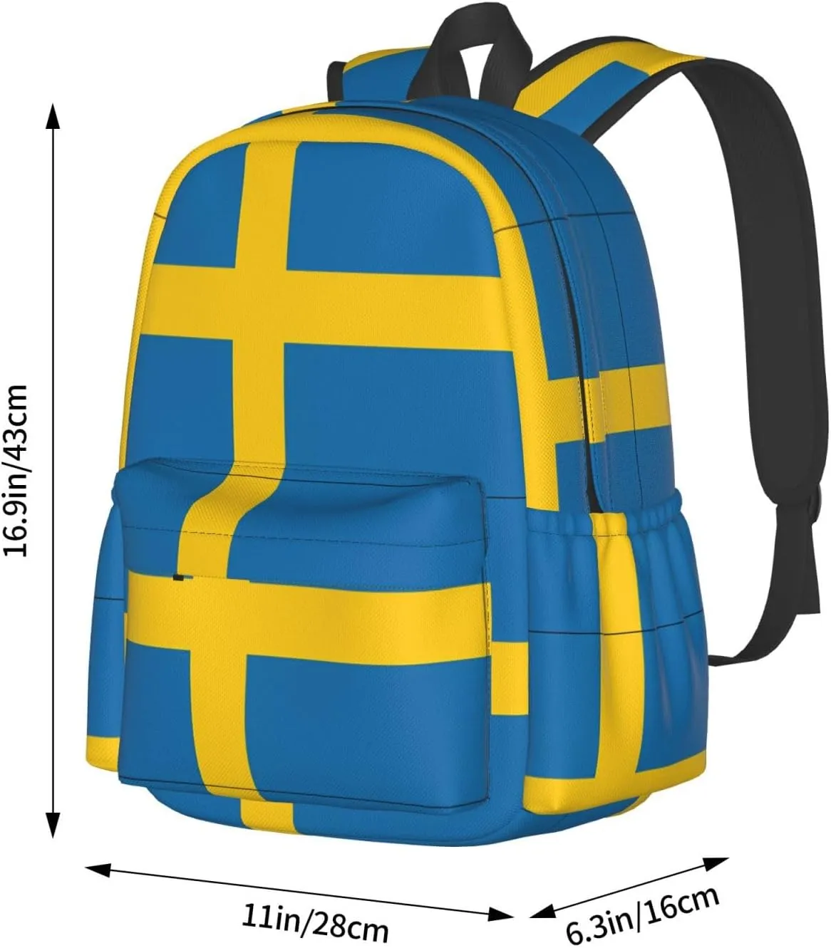 Swedish Sweden Flag Casual Backpack Large Capacity Travel Backpacks Laptop Daypack Commuter Rucksack Adjustable Strap Sports Bags for Hiking Biking
