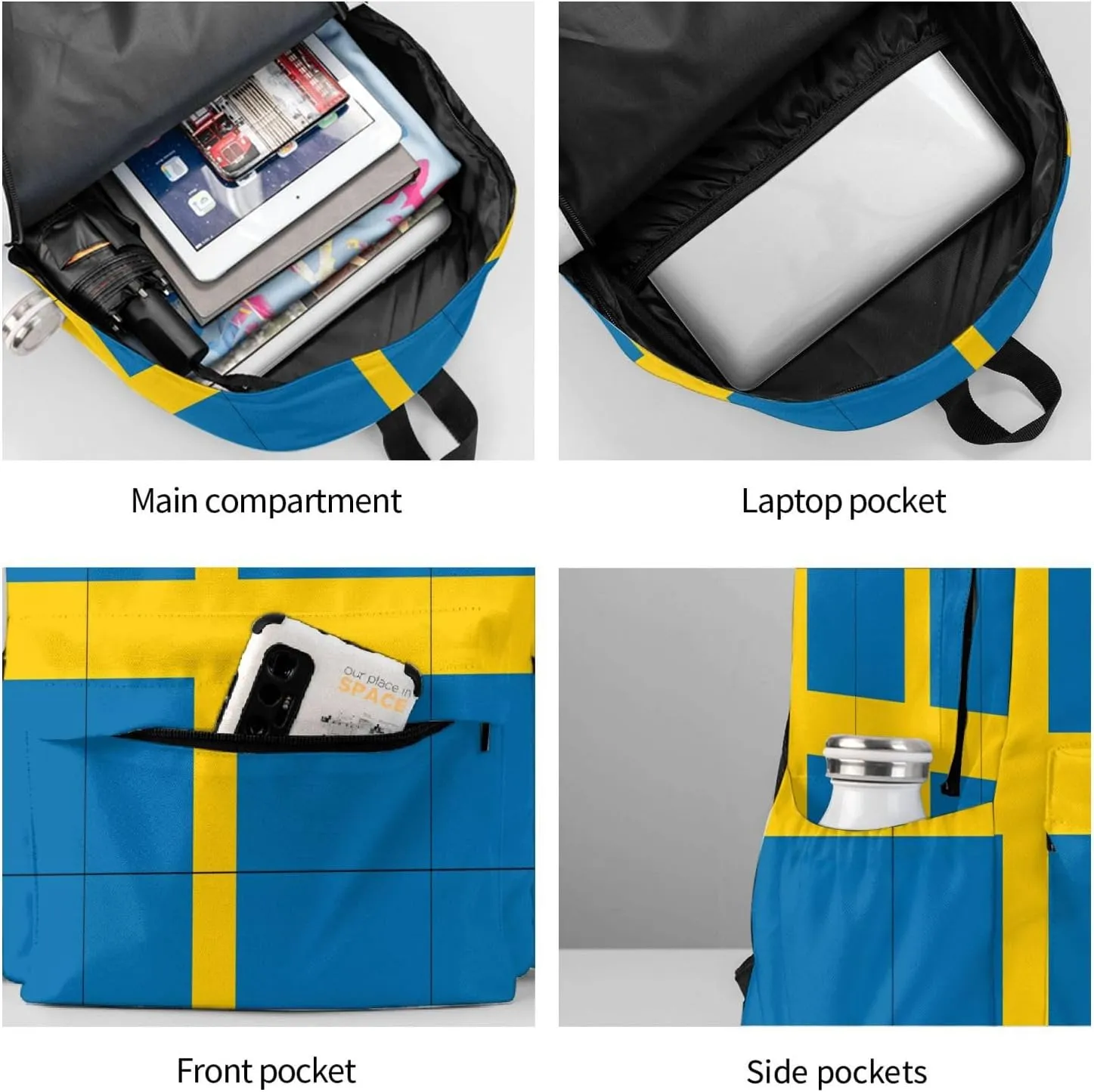 Swedish Sweden Flag Casual Backpack Large Capacity Travel Backpacks Laptop Daypack Commuter Rucksack Adjustable Strap Sports Bags for Hiking Biking