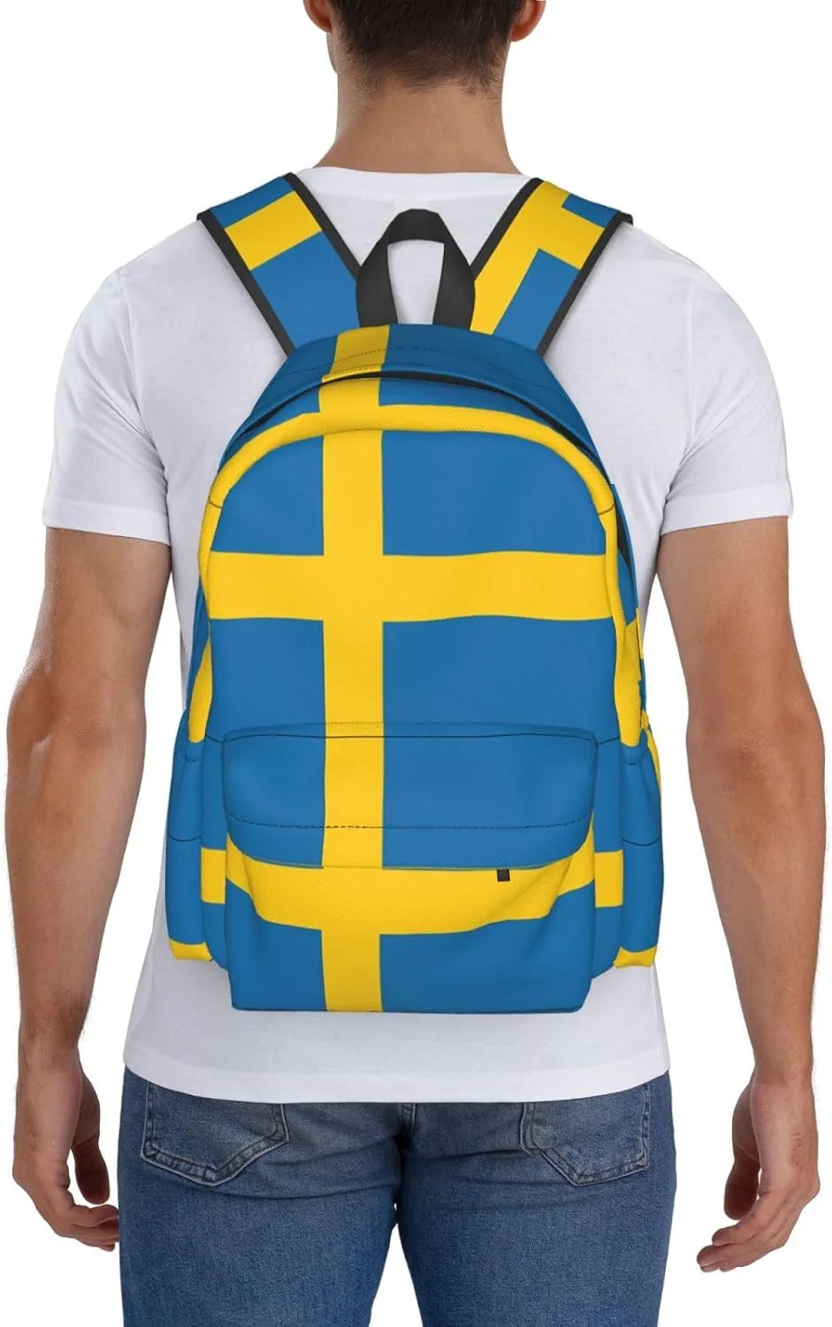 Swedish Sweden Flag Casual Backpack Large Capacity Travel Backpacks Laptop Daypack Commuter Rucksack Adjustable Strap Sports Bags for Hiking Biking