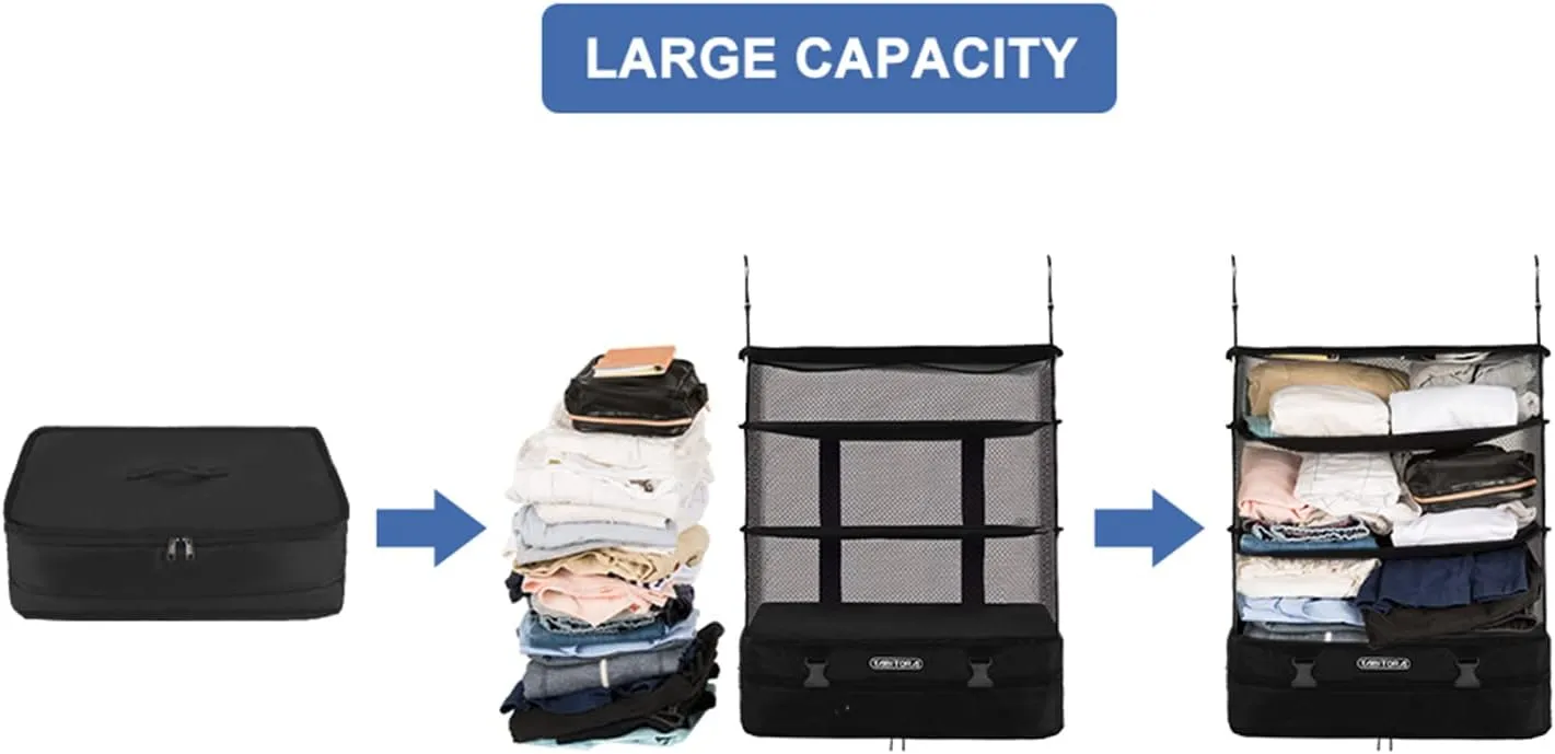 TABITORA Portable Hanging Travel Shelves Bag Packing Cube Organizer Suitcase Storage Large Capacity (Beige XL)…