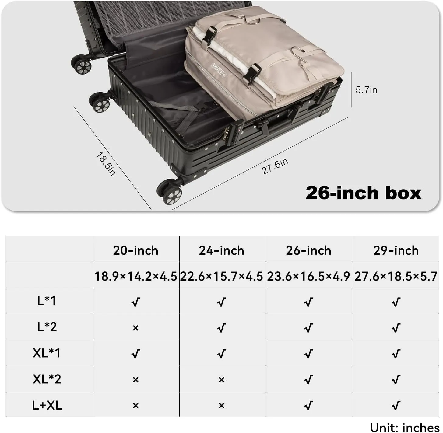 TABITORA Portable Hanging Travel Shelves Bag Packing Cube Organizer Suitcase Storage Large Capacity (Beige XL)…