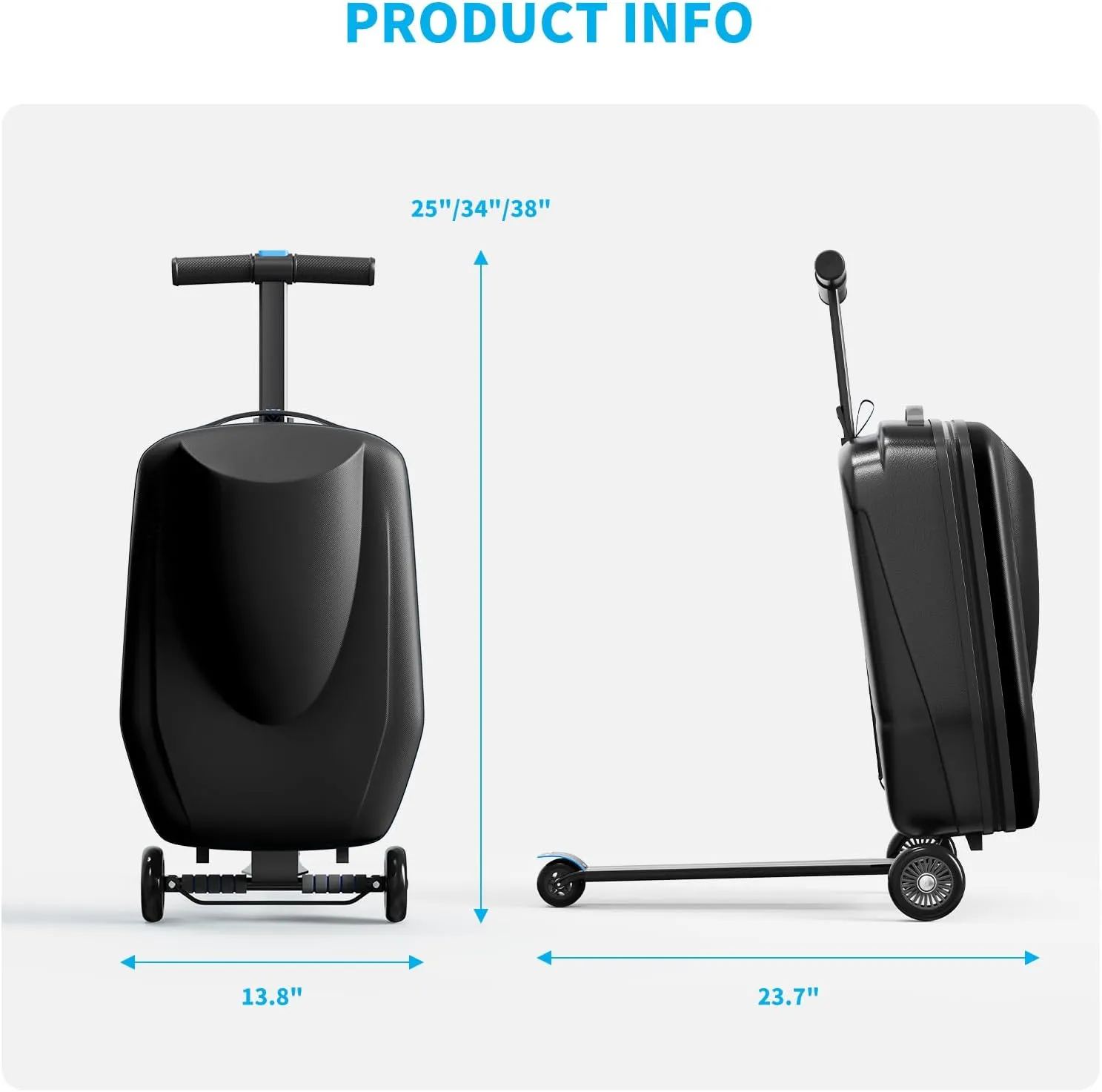 TABU 21" 3-D Hardshell Scooter Suitcase for Kid & Adult, Foldable Carry-on Scooter Luggage for Age 4-15, Multifunctional Ride On Lightweight Luggage with Telescopic Handle, Black
