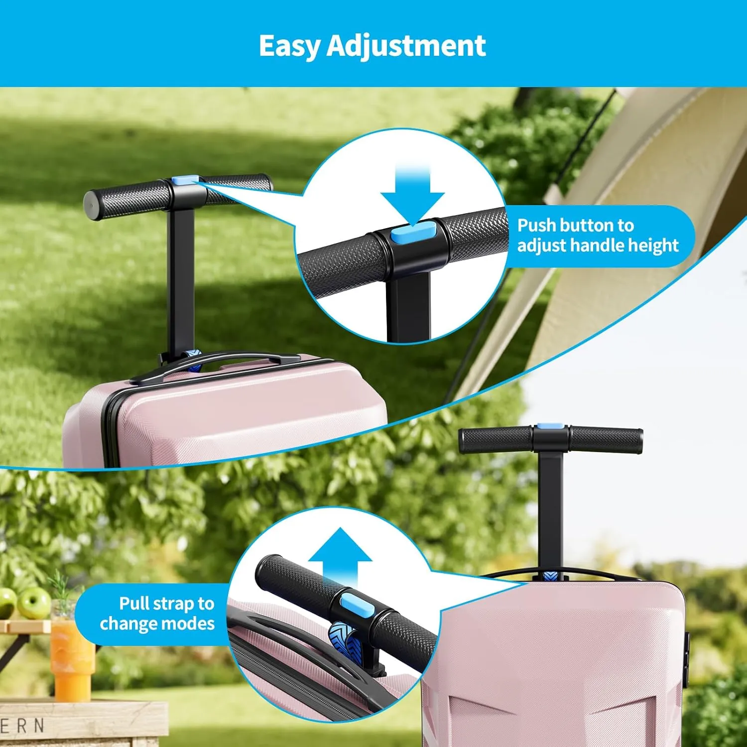 TABU 21" 3-D Hardshell Scooter Suitcase for Kid & Adult, Foldable Carry-on Scooter Luggage with Telescopic Handle, Multifunctional Ride On Lightweight Luggage for Age 4-15, Rose Gold