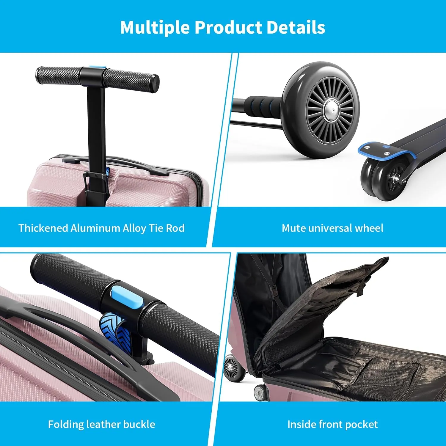 TABU 21" 3-D Hardshell Scooter Suitcase for Kid & Adult, Foldable Carry-on Scooter Luggage with Telescopic Handle, Multifunctional Ride On Lightweight Luggage for Age 4-15, Rose Gold