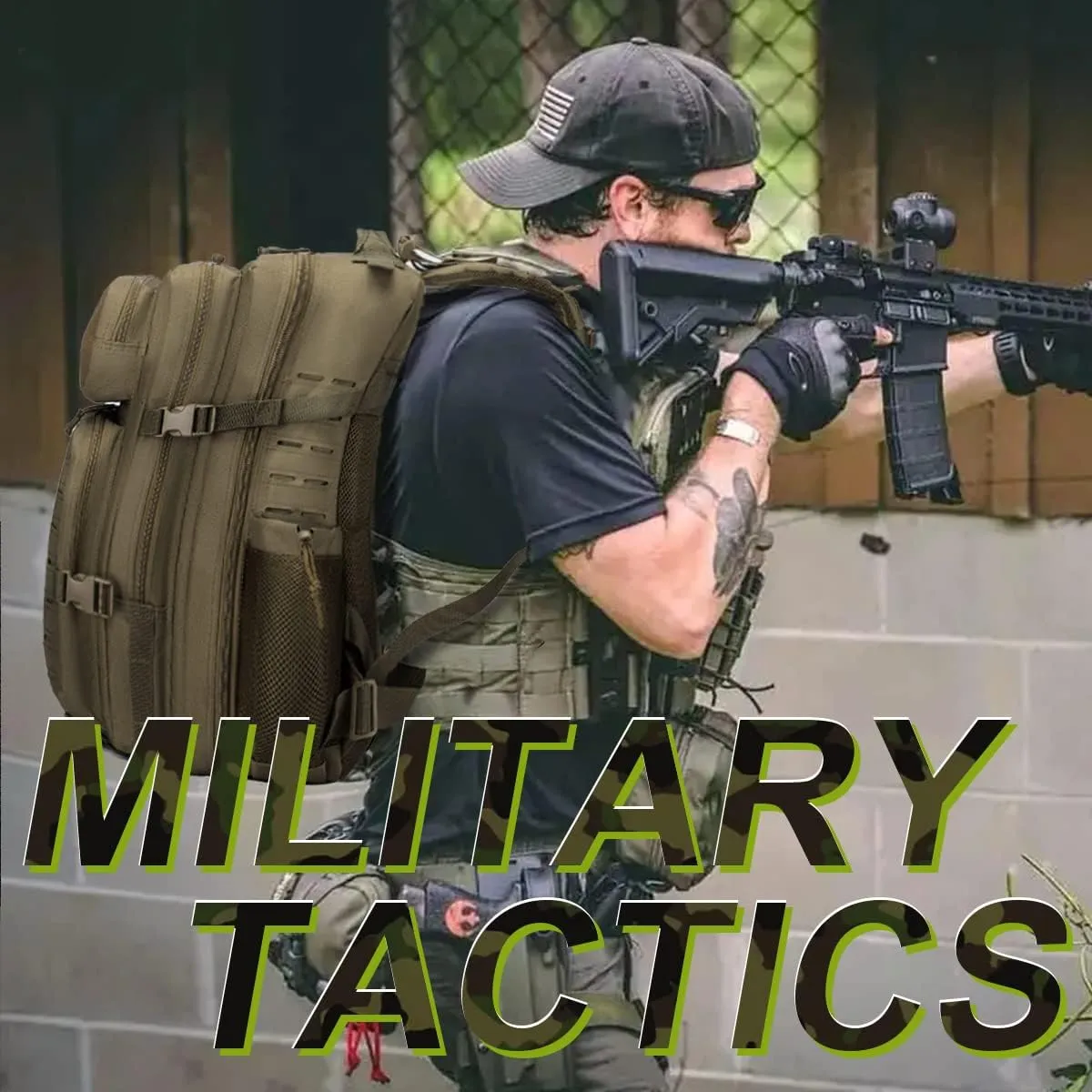 Tactical Military Backpack for Man, 45L Waterproof Army Pack Rucksack Hiking Laptop Backpack 3 Day Bug Out Bag, Includes Two Flags and Two Carabiner