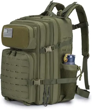 Tactical Military Backpack for Man, 45L Waterproof Army Pack Rucksack Hiking Laptop Backpack 3 Day Bug Out Bag, Includes Two Flags and Two Carabiner