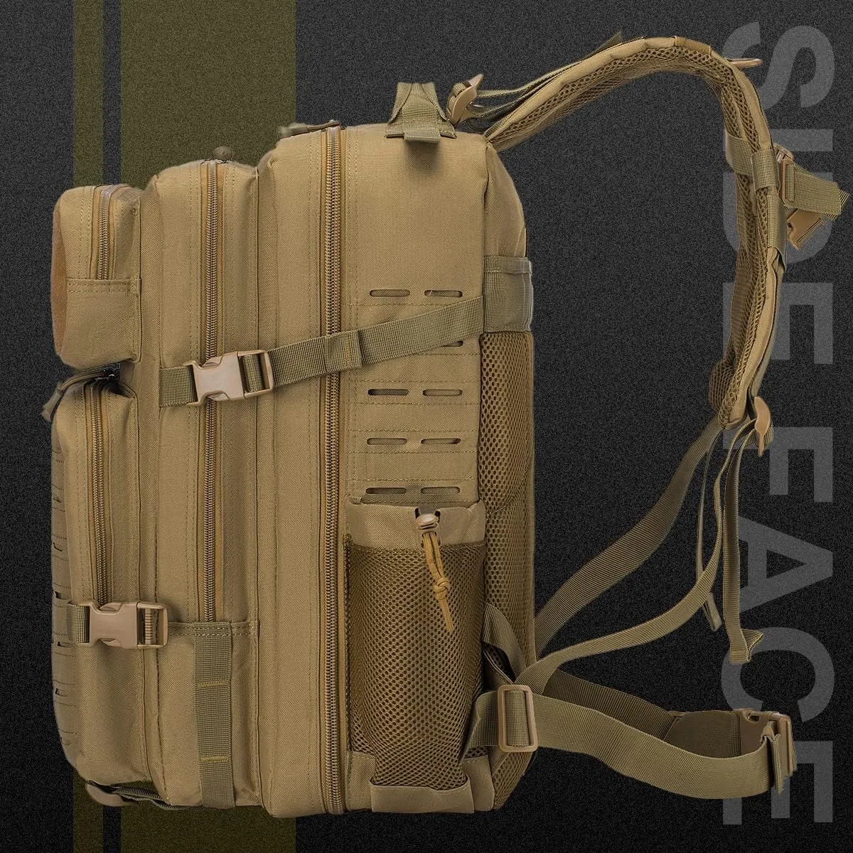 Tactical Military Backpack for Man, 45L Waterproof Army Pack Rucksack Hiking Laptop Backpack 3 Day Bug Out Bag, Includes Two Flags and Two Carabiner