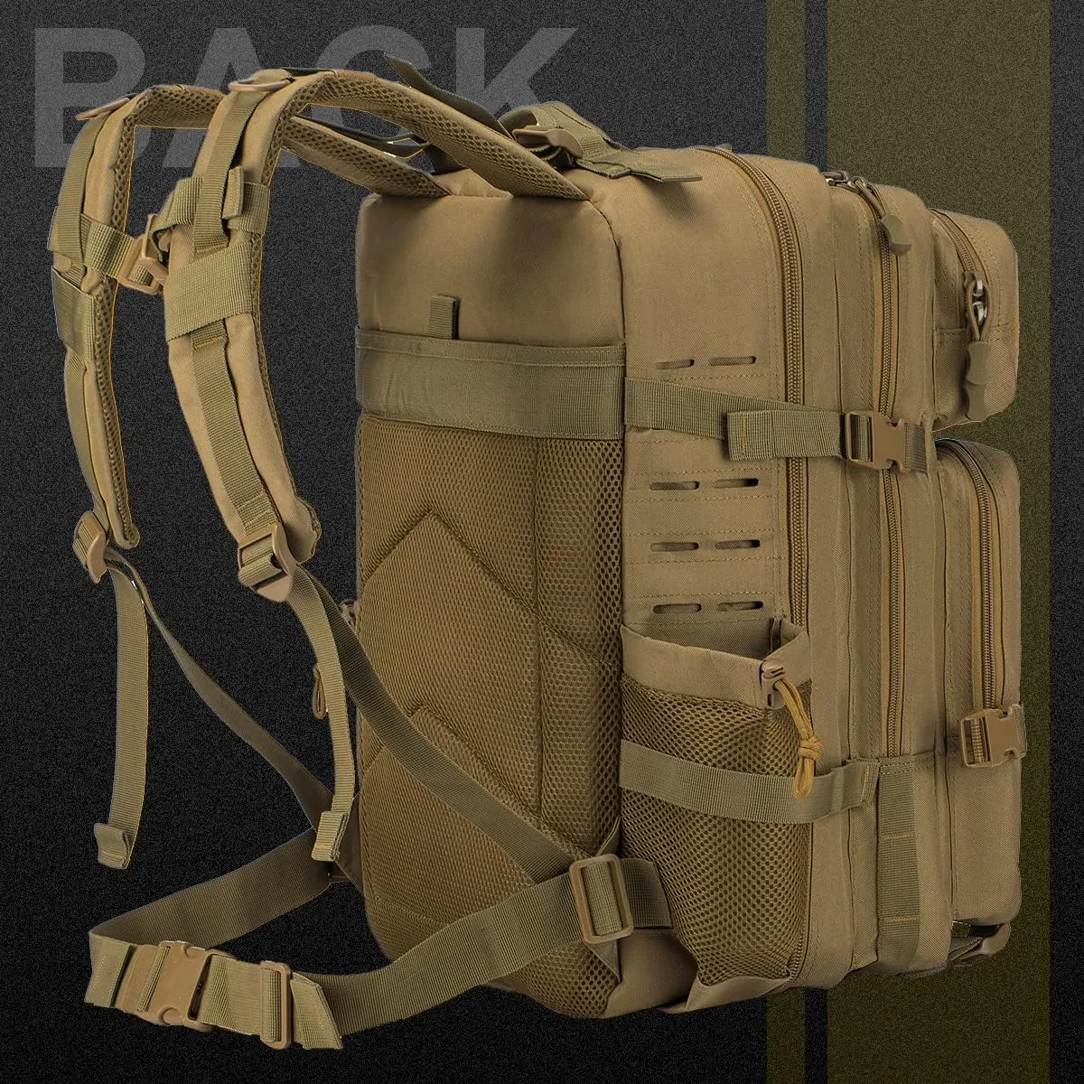 Tactical Military Backpack for Man, 45L Waterproof Army Pack Rucksack Hiking Laptop Backpack 3 Day Bug Out Bag, Includes Two Flags and Two Carabiner