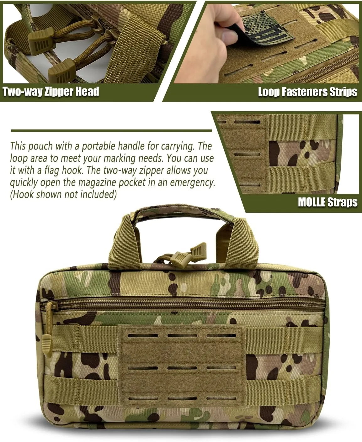 Tactical Pistol Magazine Storage Pouch, Tactical MOLLE Mag Pouch Bag Fits Most Single/Double Stack 9mm .40 .45 Mags for Medium and Large Handguns