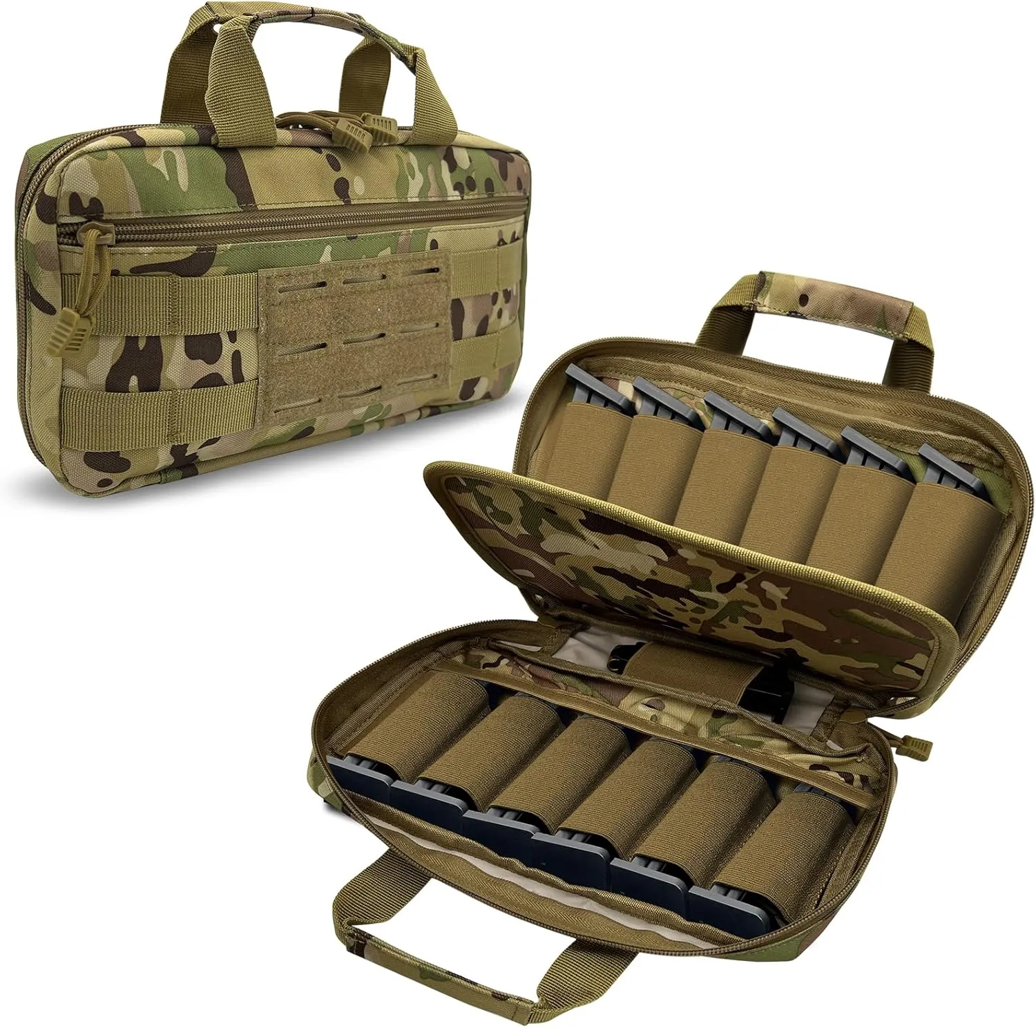 Tactical Pistol Magazine Storage Pouch, Tactical MOLLE Mag Pouch Bag Fits Most Single/Double Stack 9mm .40 .45 Mags for Medium and Large Handguns