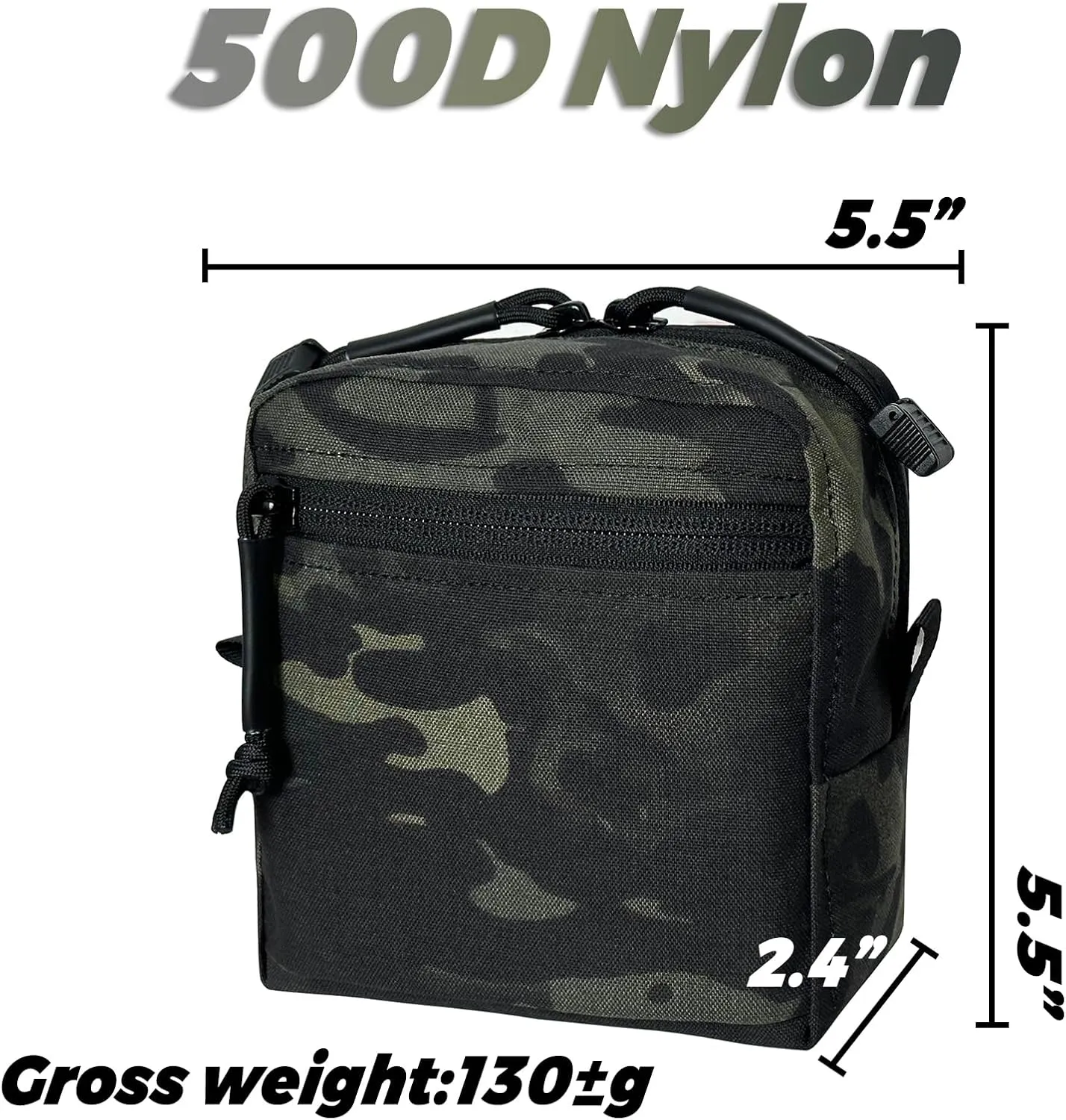 Tactical Pouch Double YKK Zipper Smart GP Accessory Bag with Mag Pouch Inside Pocket Molle Strap Delustering 500D Nylon 5.5"×5.5"×2.4"