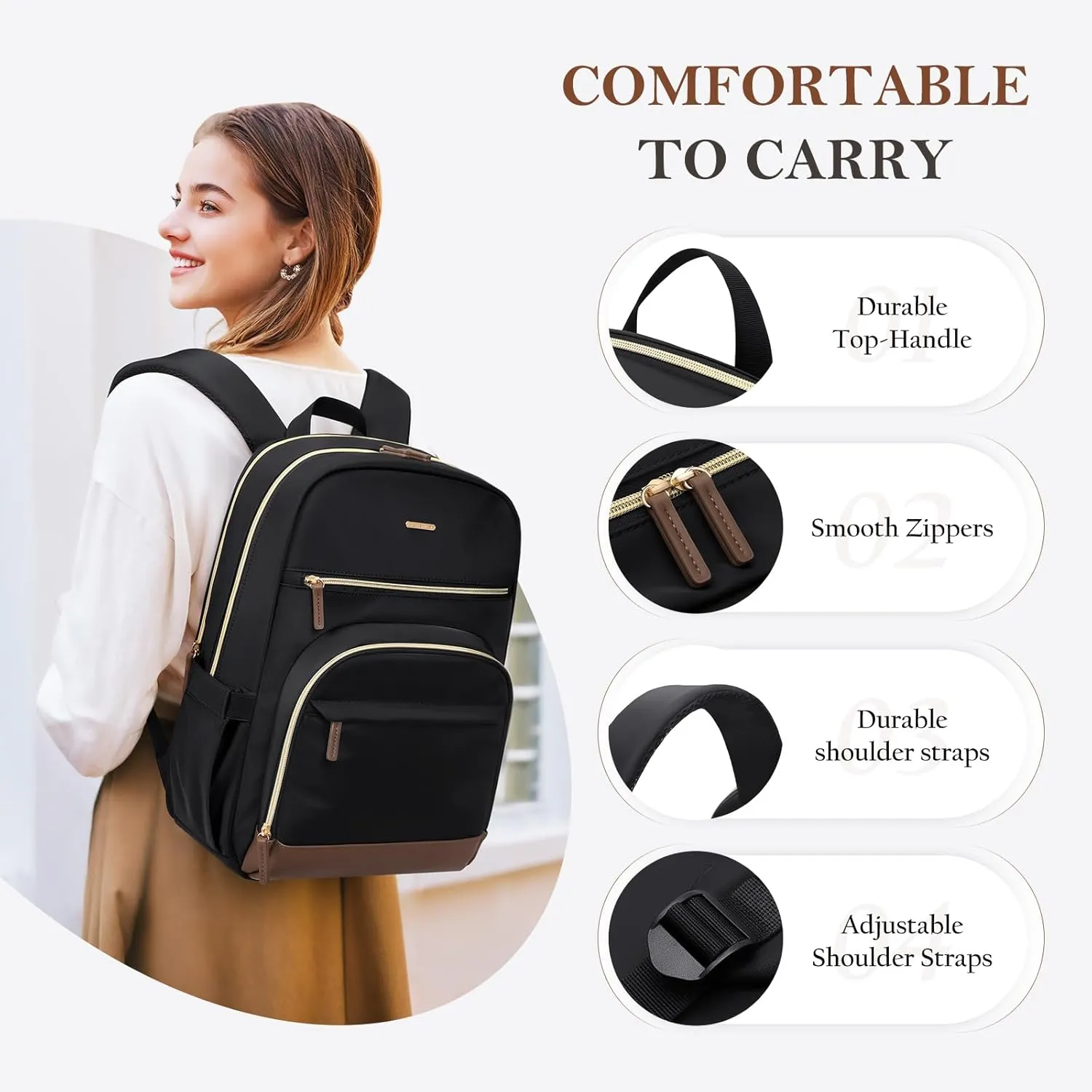 TENSTAR Laptop Backpack for Women, Computer Backpack Fit 16 Inch Notebook, Large Capacity Backpack Women Casual Daypack for Travel, Black