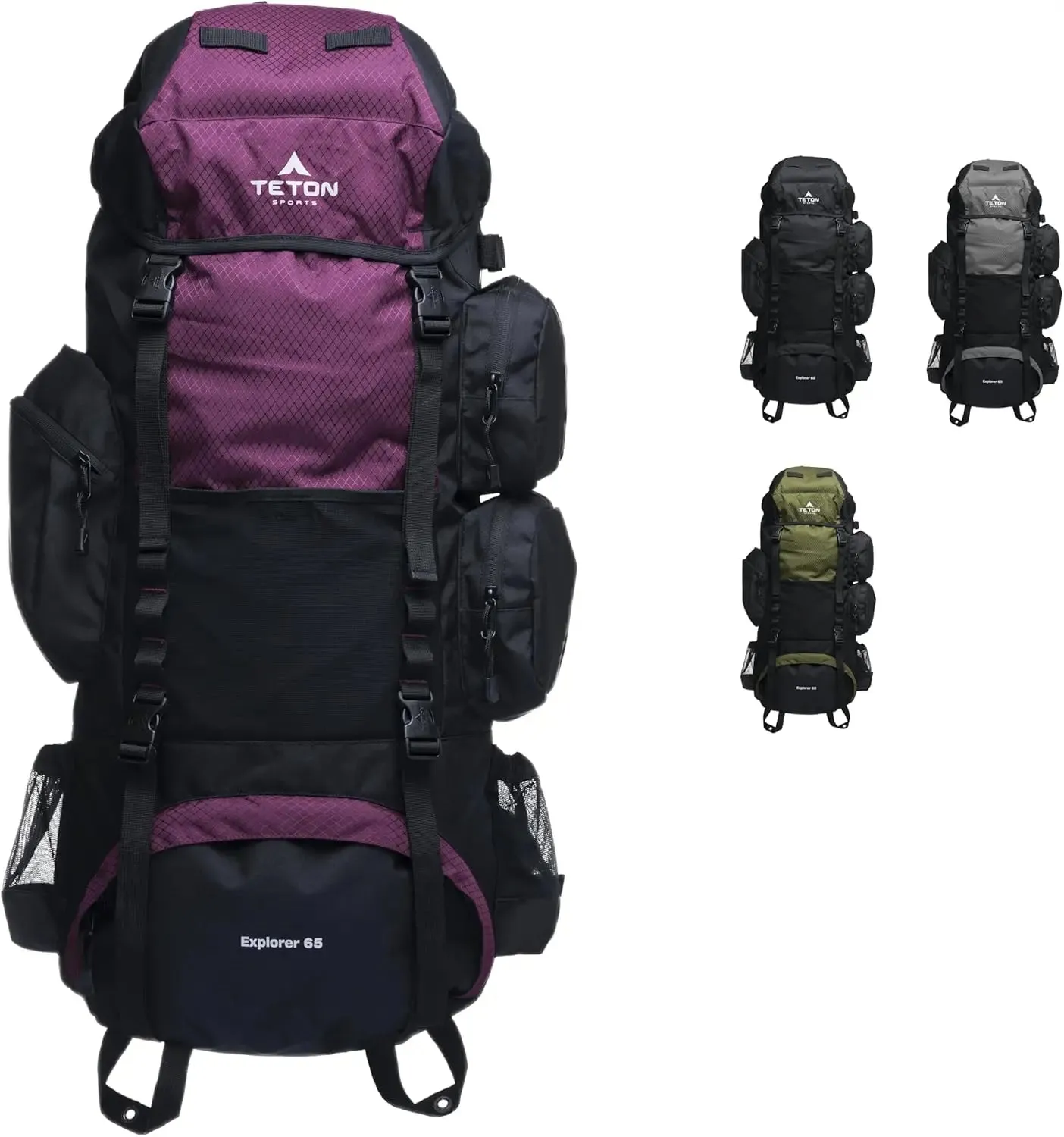 TETON 65L Explorer Internal Frame Backpack for Hiking, Camping, Backpacking, Rain Cover Included