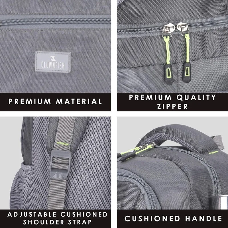 THE CLOWNFISH Digitech Series Laptop Backpack - Water Resistant, Multi-Compartment | 27L | Grey