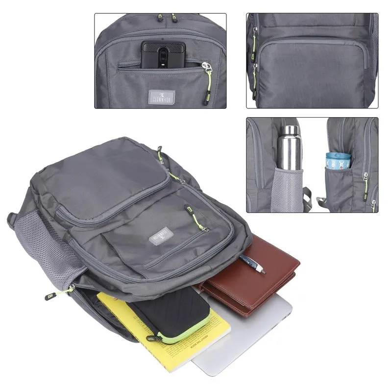 THE CLOWNFISH Digitech Series Laptop Backpack - Water Resistant, Multi-Compartment | 27L | Grey