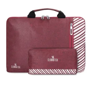 THE CLOWNFISH Unisex Combo Of Rex Series Polyester 14 Inch Laptop Sleeve With Comfortable Carry Handle & Scholar Series Multipurpose Polyester Travel Pouch Pencil Case Toiletry Bag (Maroon)