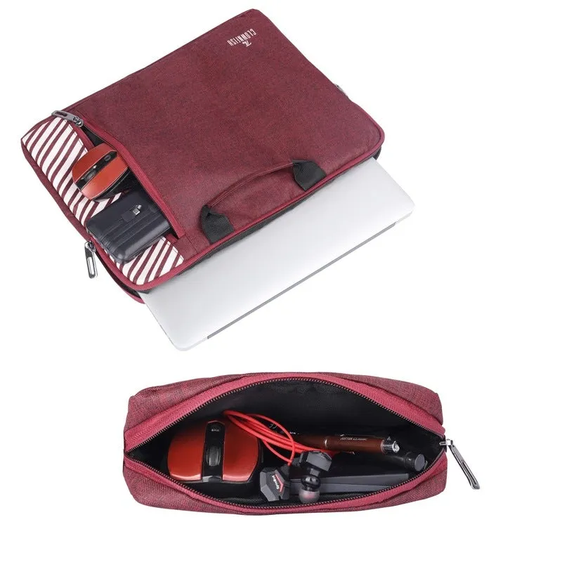 THE CLOWNFISH Unisex Combo Of Rex Series Polyester 14 Inch Laptop Sleeve With Comfortable Carry Handle & Scholar Series Multipurpose Polyester Travel Pouch Pencil Case Toiletry Bag (Maroon)