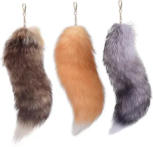 Therian Fox Tail, 3 Pcs Therian Tail, 15.8 Inch Long Fox with Clasp, Halloween Soft Fluffy Keychain, Hanging Tails for Women Adult Handbag Backpack