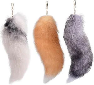 Therian Fox Tail, 3 Pcs Therian Tail, 15.8 Inch Long Fox with Clasp, Halloween Soft Fluffy Keychain, Hanging Tails for Women Adult Handbag Backpack