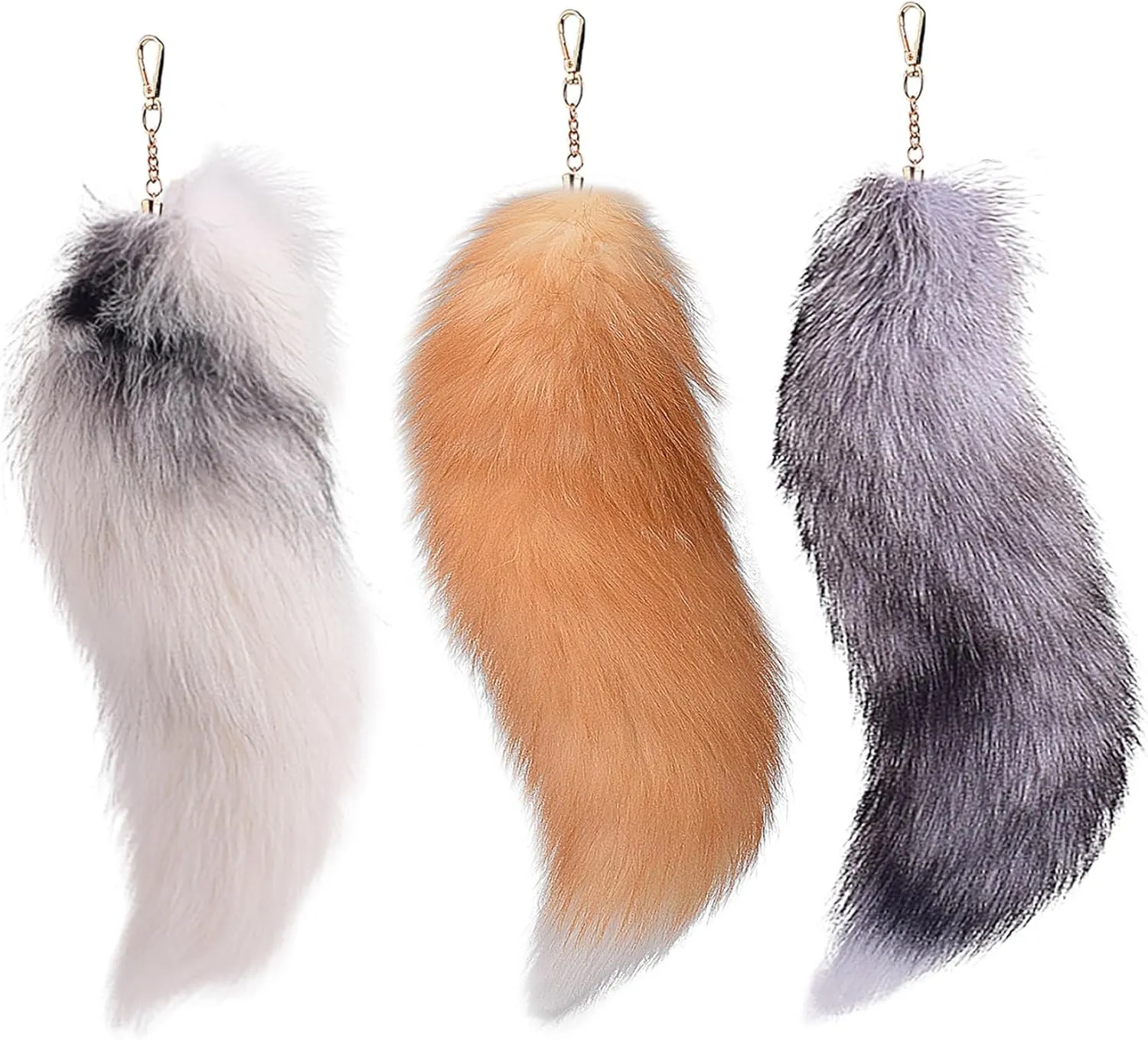 Therian Fox Tail, 3 Pcs Therian Tail, 15.8 Inch Long Fox with Clasp, Halloween Soft Fluffy Keychain, Hanging Tails for Women Adult Handbag Backpack