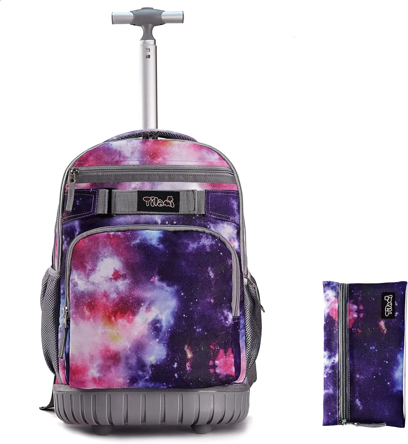 Tilami Rolling Backpack 18 inch with Pencil Case Wheeled Laptop Bag, Galaxy Purple