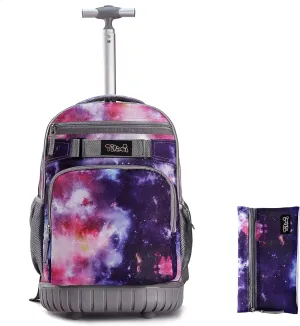 Tilami Rolling Backpack 18 inch with Pencil Case Wheeled Laptop Bag, Galaxy Purple