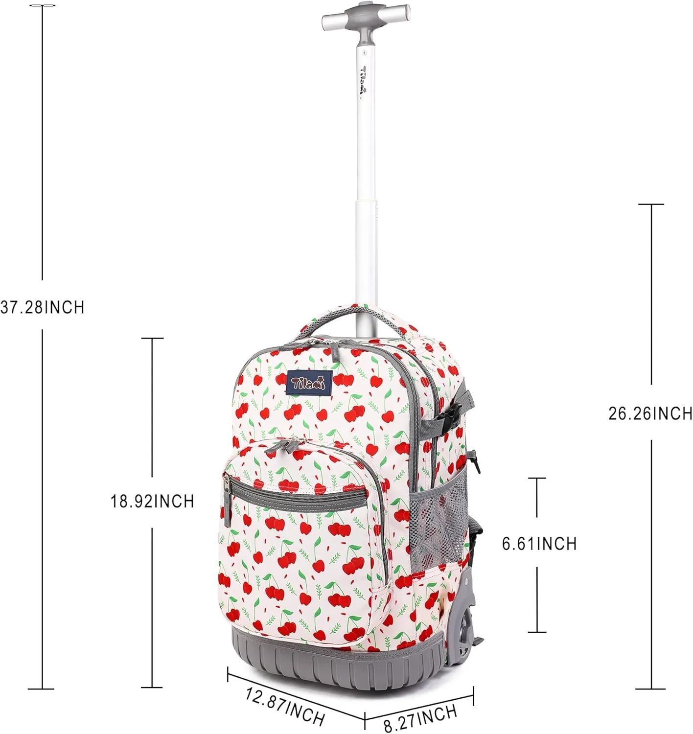 Tilami Rolling Backpack, 19 inch Shoulder Drop, Concealed Pockets and Wheel Cover, Laptop Backpack for Boys and Girls, Cherry Pink