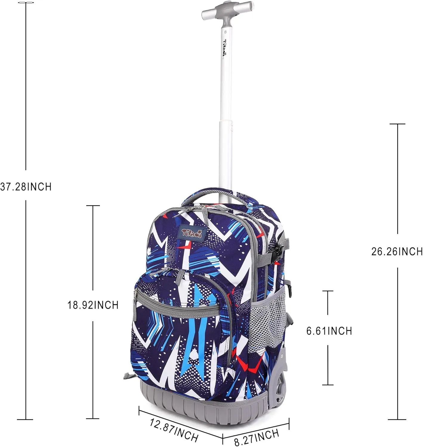 Tilami Rolling Backpack, 19 inch Shoulder Drop, Concealed Pockets and Wheel Cover, Laptop Backpack for Boys and Girls, Lightening Blue