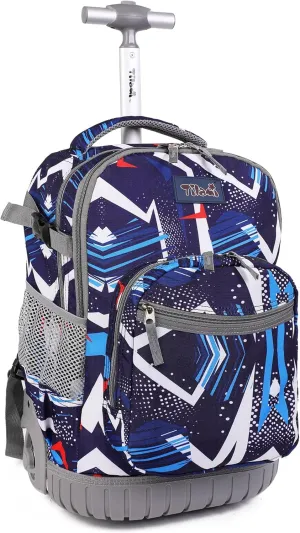 Tilami Rolling Backpack, 19 inch Shoulder Drop, Concealed Pockets and Wheel Cover, Laptop Backpack for Boys and Girls, Lightening Blue