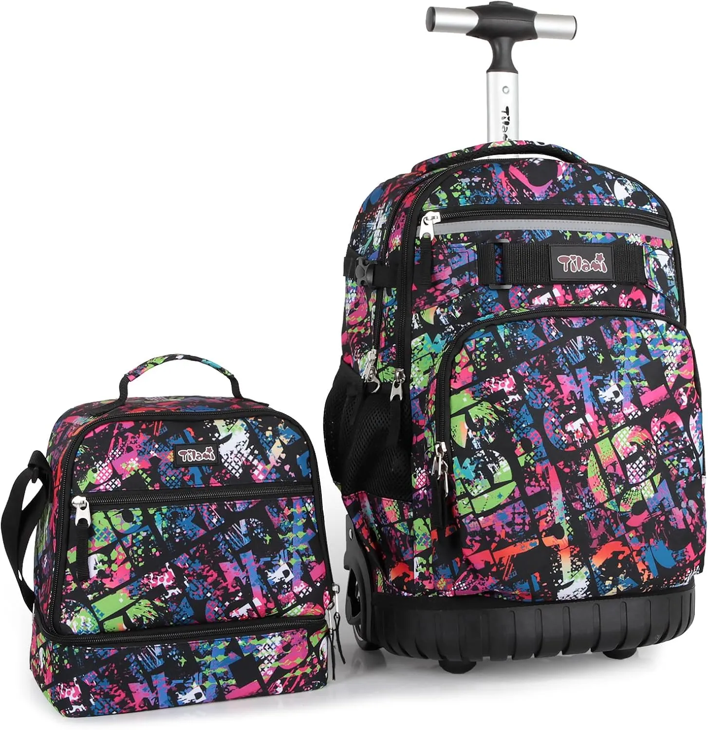 Tilami Rolling Backpack & Lunch bag for Kids 19 Inch Wheeled Bookbag for Boys & Girls for School & Travel,Colorful red