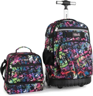 Tilami Rolling Backpack & Lunch bag for Kids 19 Inch Wheeled Bookbag for Boys & Girls for School & Travel,Colorful red