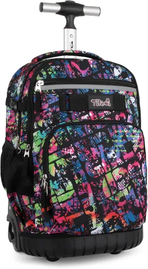 Tilami Rolling Backpack for Kids 18 Inch Wheeled Bookbag for Boys & Girls for School & Travel,Colorful red