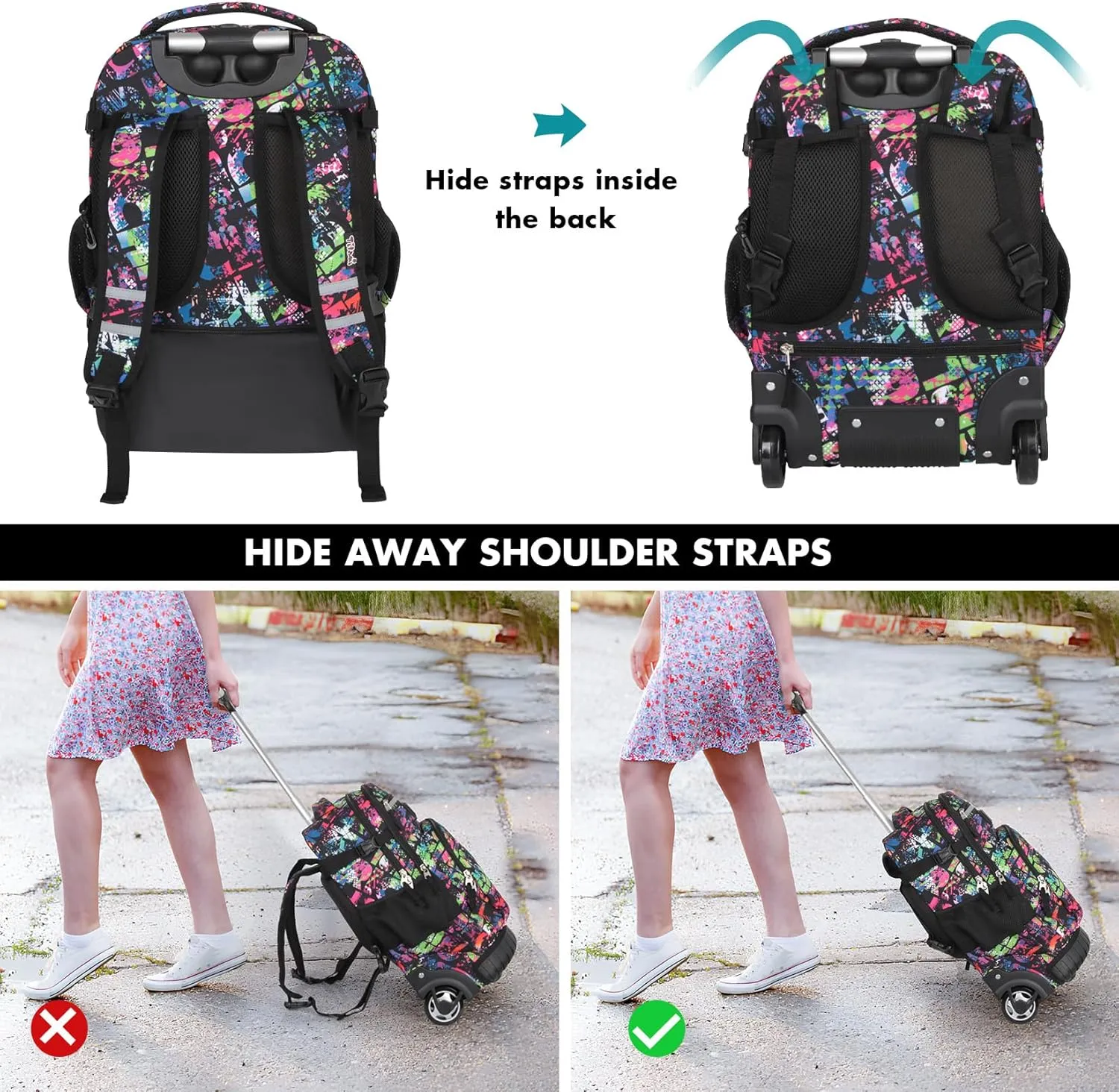 Tilami Rolling Backpack for Kids 18 Inch Wheeled Bookbag for Boys & Girls for School & Travel,Colorful red