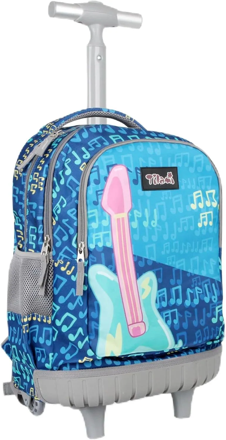 Tilami Rolling Backpack for Kids 18 Inch Wheeled Bookbag for Boys & Girls for School & Travel,Gitar