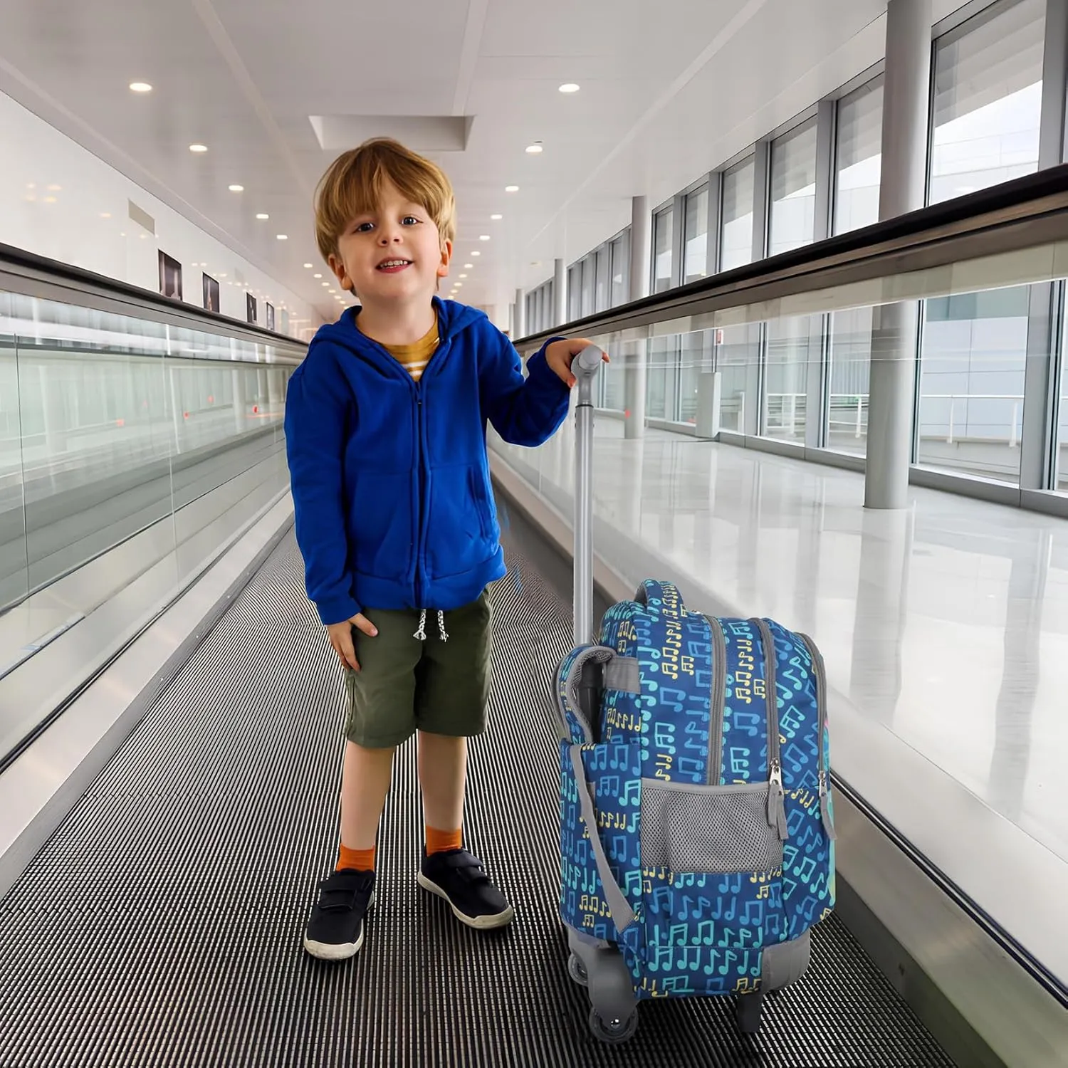 Tilami Rolling Backpack for Kids 18 Inch Wheeled Bookbag for Boys & Girls for School & Travel,Gitar